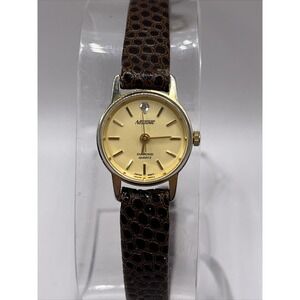 Vintage Nelsonic Women's Diamond Quartz Watch Brown Leather Band- New Battery